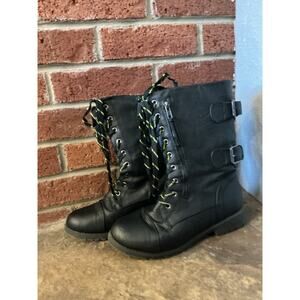 Black lace up boots Women 8.5 Chunky Thick combat Biker Whimsigoth Y2K